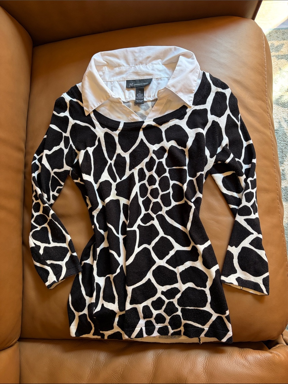 Worthington Black and White Giraffe-Print Layered-Look Top